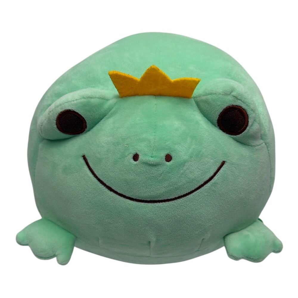 Cazoyee Green Frog Prince Plush Pillow 9" Yellow Crown Squishy Toad Soft